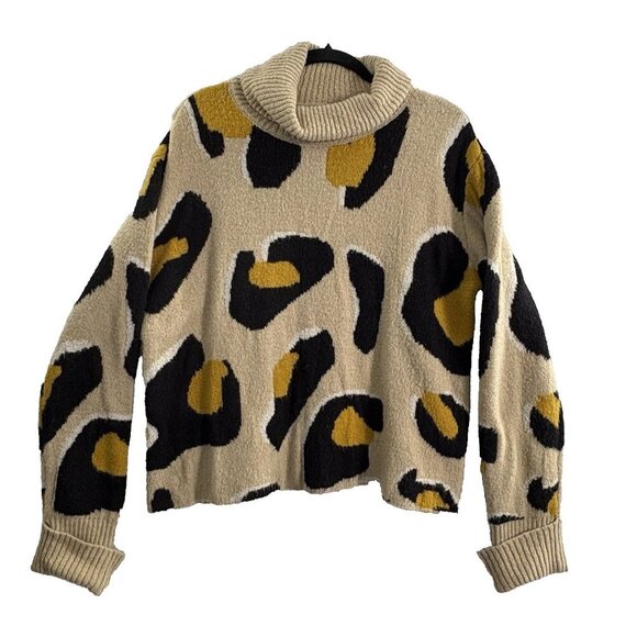 Anthropologie MOTH Women Georgia Leopard Print Sweater Size M Tan Pullover 54-6 - Picture 1 of 10